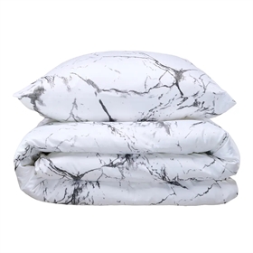 Sengetøj bomuldssatin - 140x200 cm - Marmor Hvid